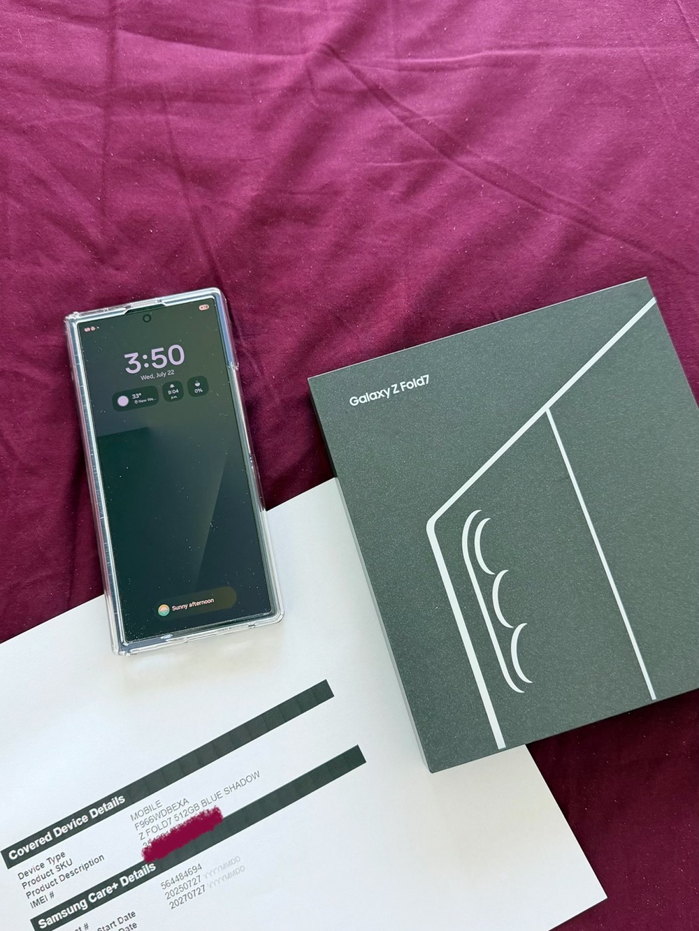 Samsung Galaxy Z Fold7 in Blue Shadow with Clear Case
